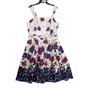 Lane Bryant Floral Linen Blend Dress Plus Size 22 Cottagecore Sleeveless Smocked